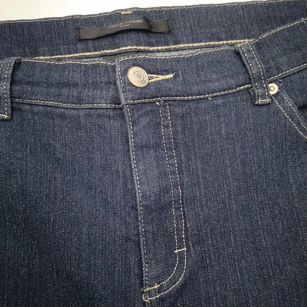 Simon Chang Denim Ladies Size 16 Dark Wash Straight Leg Blue Jeans - Picture 8 of 13